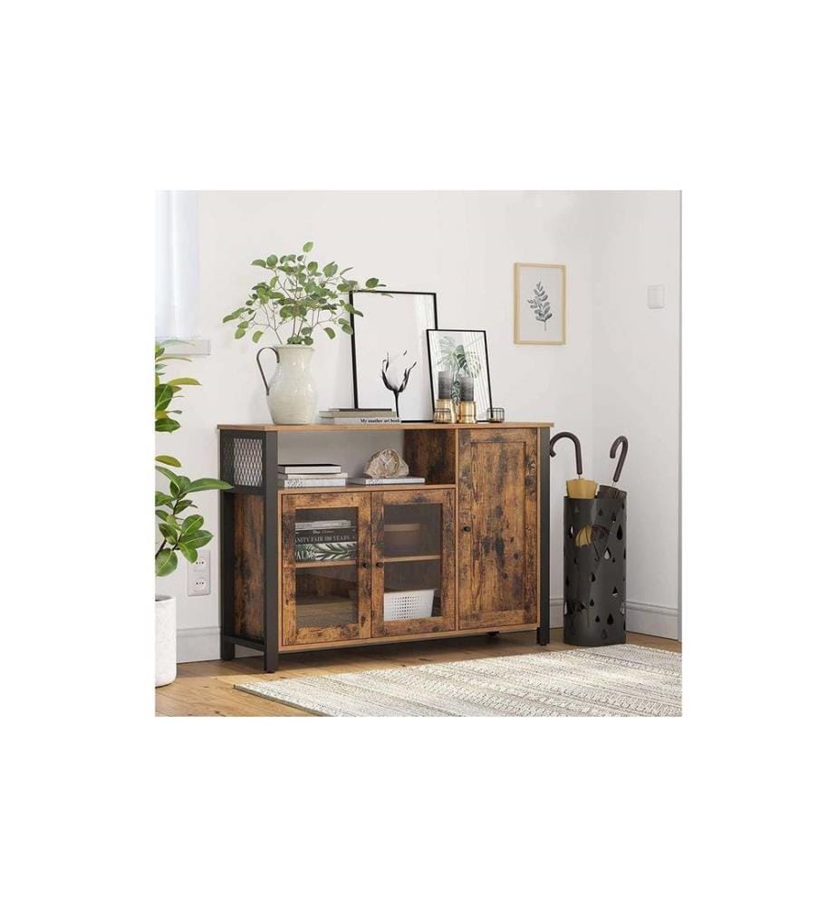 VASAGLE - Buffet avec 3 portes 110 x 75 cm, Brun/Noir
