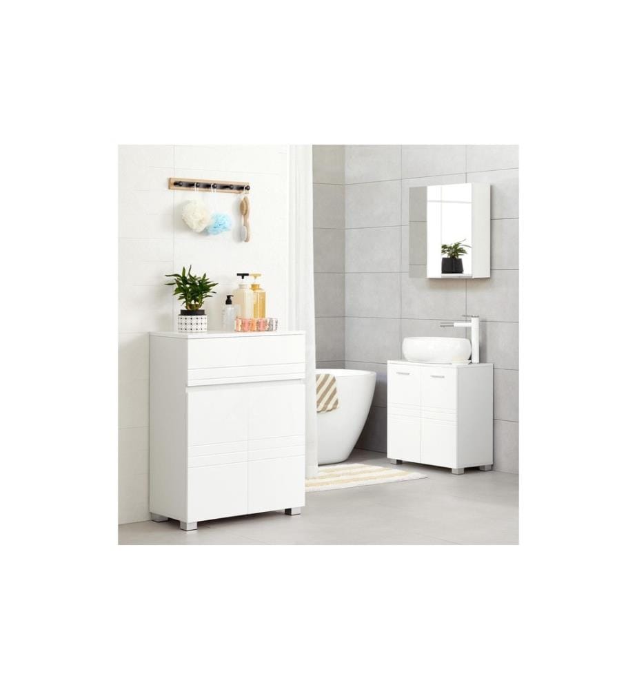 VASAGLE - Étagère de salle de bain avec tiroir 80 x 30 cm, Blanc