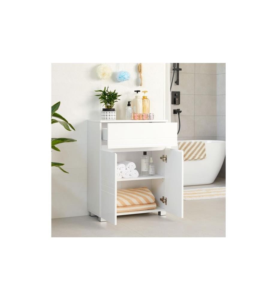 VASAGLE - Étagère de salle de bain avec tiroir 80 x 30 cm, Blanc