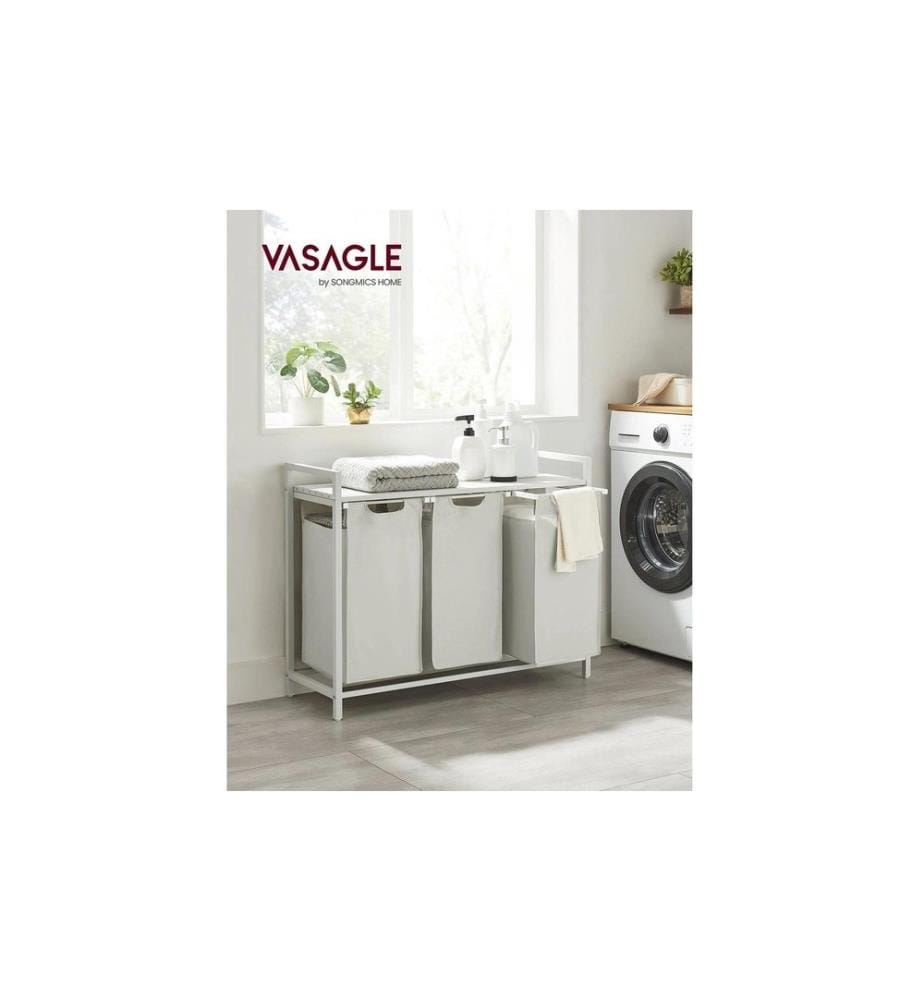 VASAGLE - Corbeille à linge avec tablette 3 x 38 l, Blanc