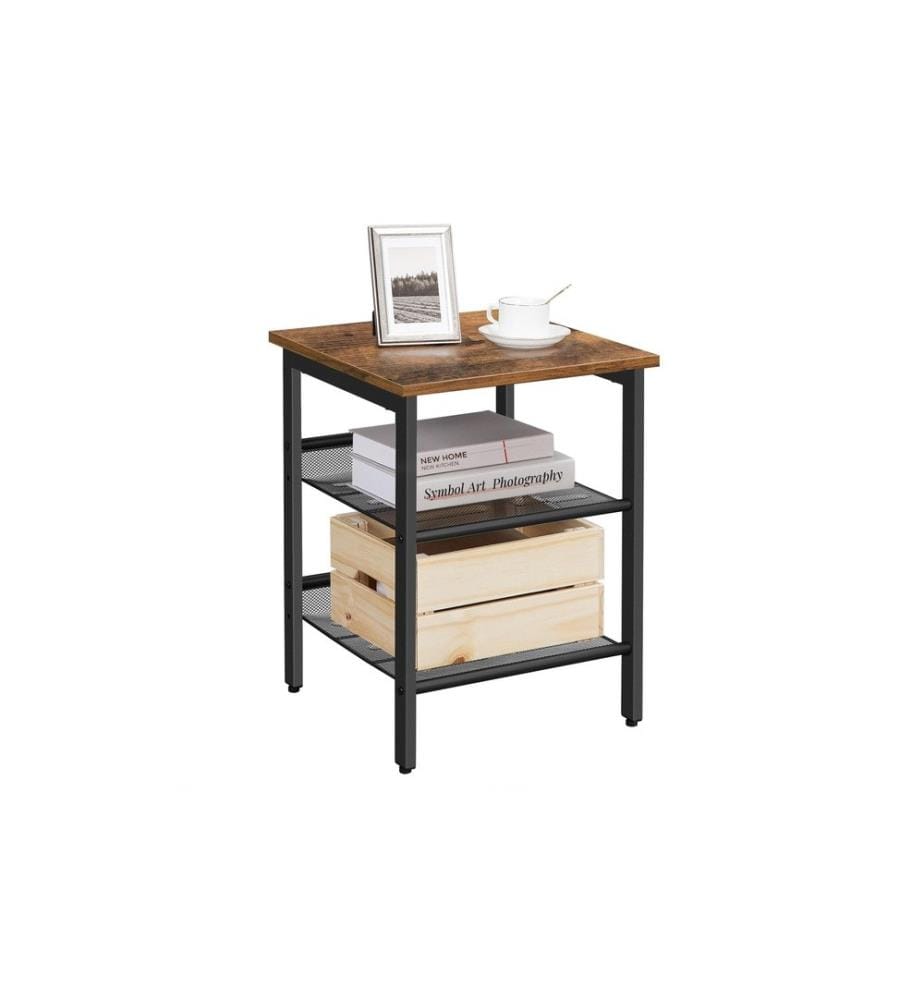 VASAGLE - Table d'appoint avec 2 étagères grillagées 40 x 55 cm, Brun/Noir