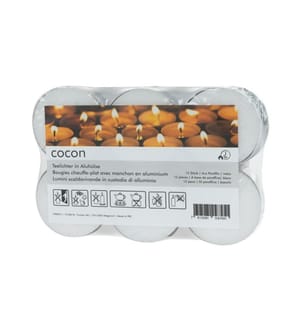 COCON - Bougie chauffe-plat grand en douille d'aluminium 12 pièces, Blanc