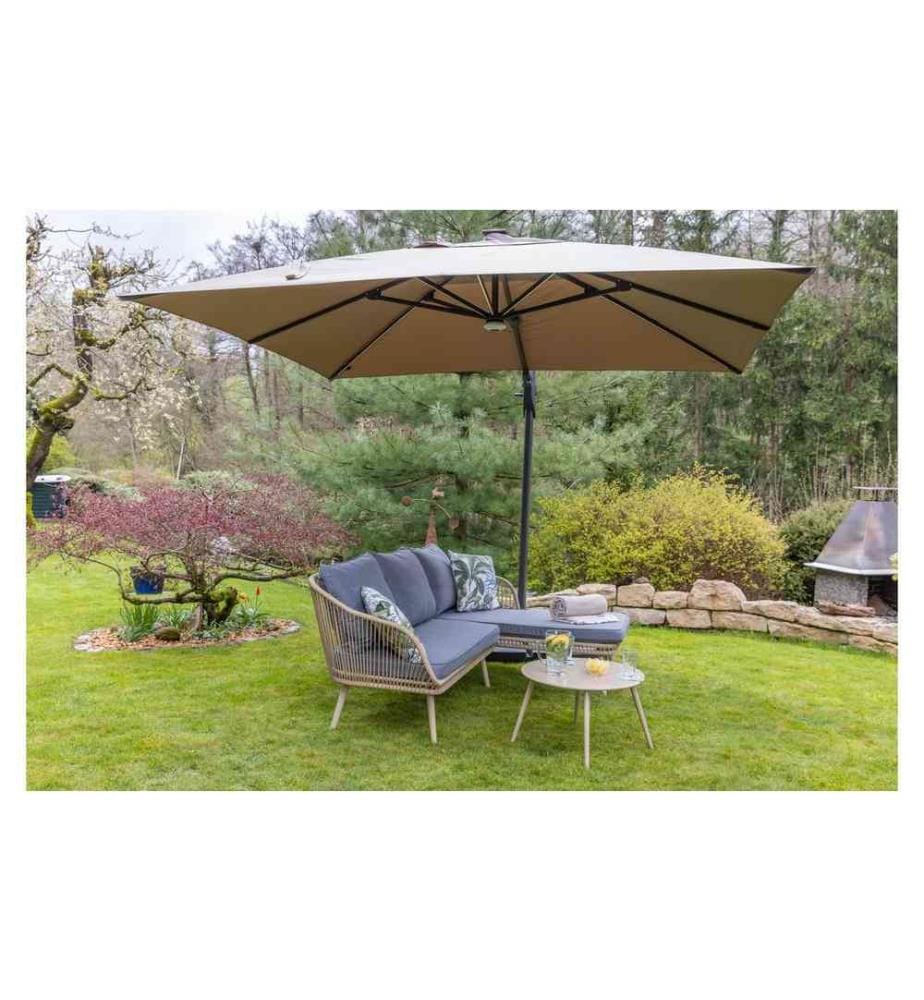 COCON - Parasol avec LED, 300 x 300 cm, suspendu, taupe