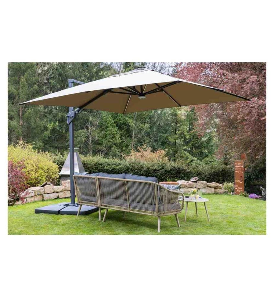 COCON - Parasol avec LED, 300 x 300 cm, suspendu, taupe