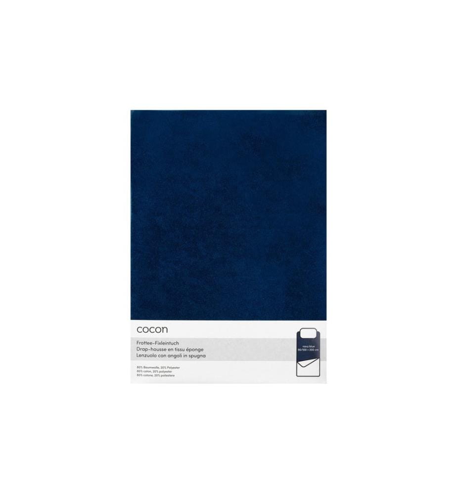 COCON - Drap-housse Tissu éponge 90-100 x 200 cm, Bleu marine