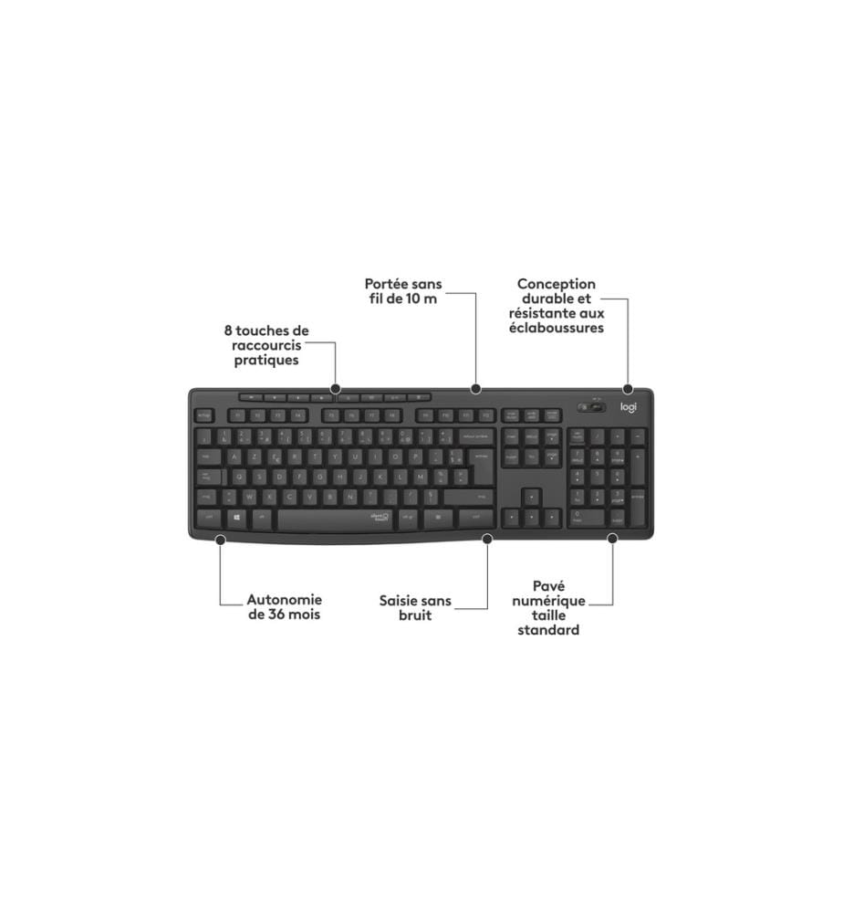LOGITECH - Ensemble clavier-souris MK295 Graphite Clavier CH