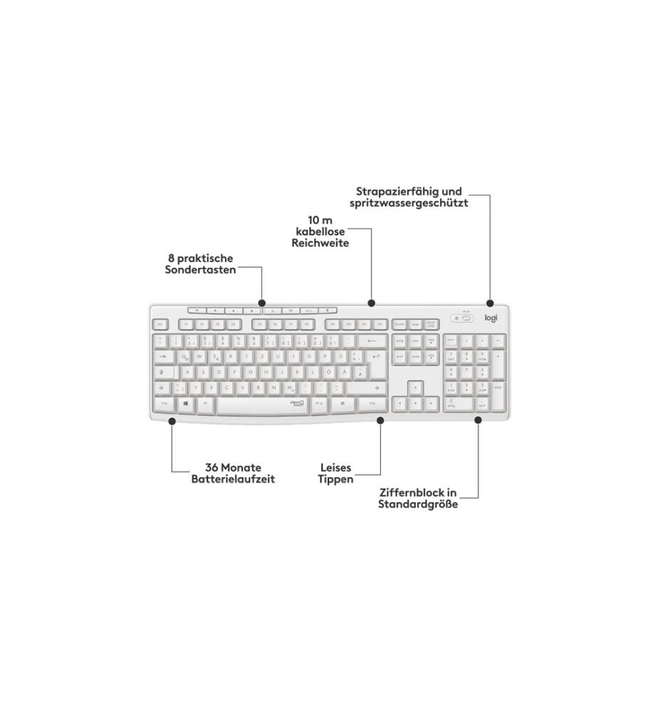 LOGITECH - Ensemble clavier-souris MK295 White Clavier CH