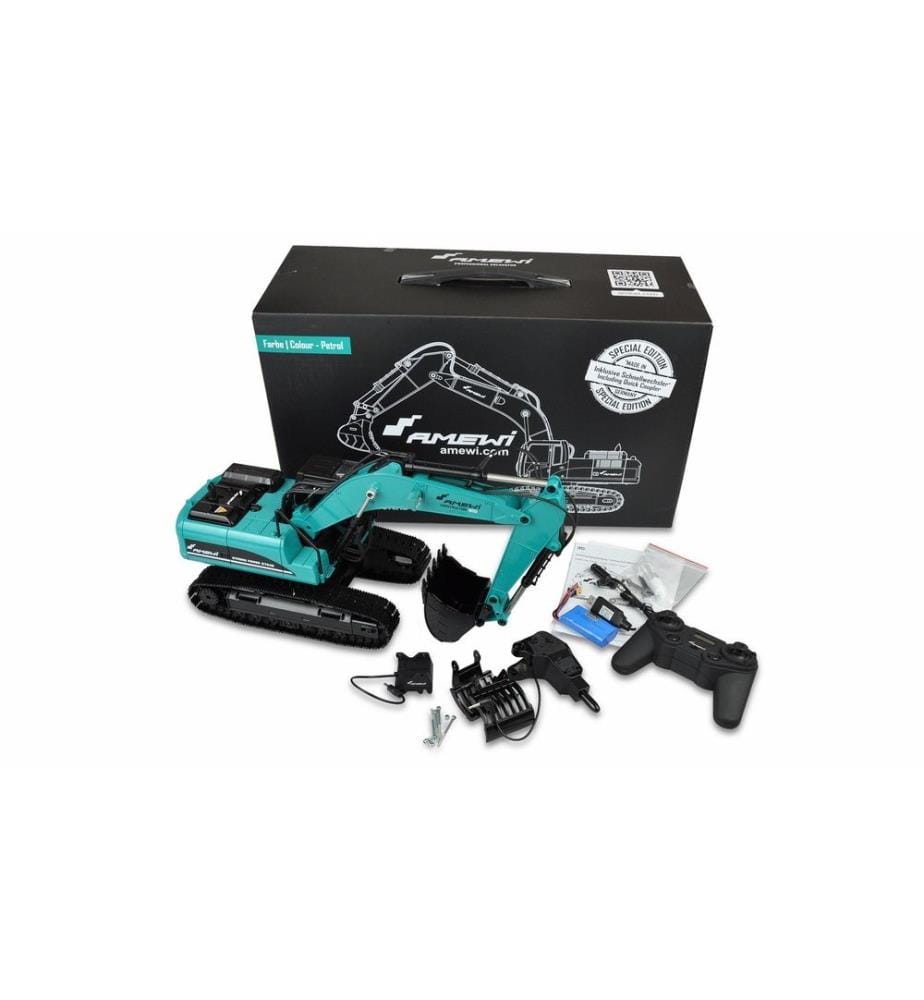 AMEWI - Pelleteuse G704E Plein métal Petrol, 1:14, RTR