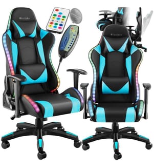 Chaise de gaming TARTAROS avec fonction massage et LED - noirazur