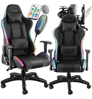 Chaise de gaming TARTAROS avec fonction massage et LED - noirnoir