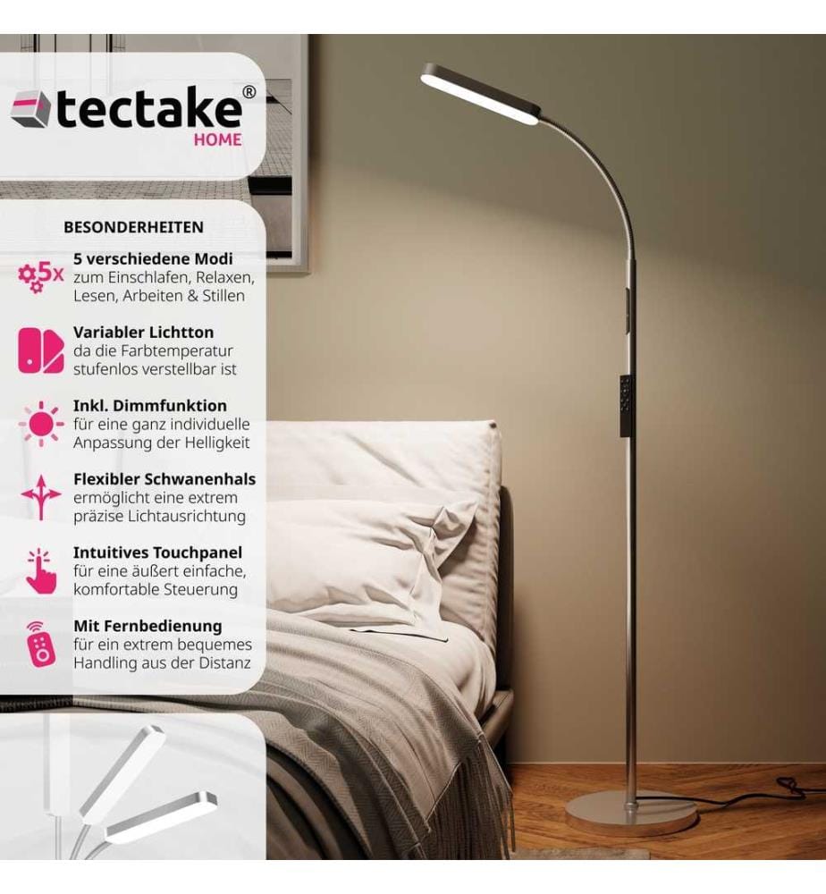 Stehlampe Prisma LED, 5 Lichtmodi, 12 W, dimmbar - silber