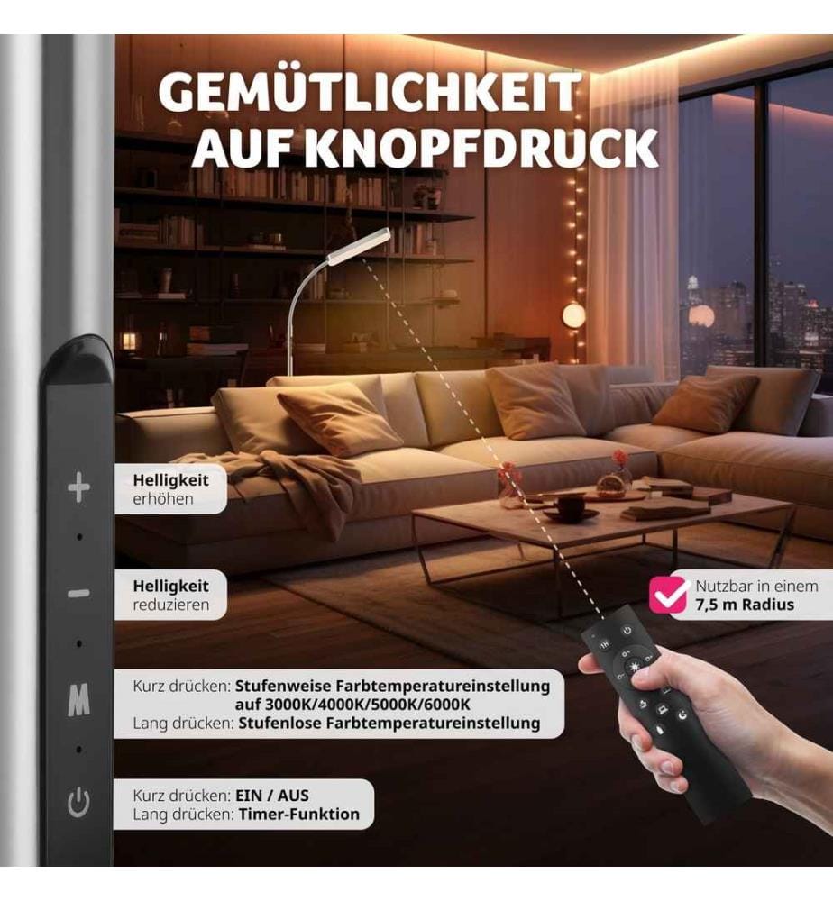 Stehlampe Prisma LED, 5 Lichtmodi, 12 W, dimmbar - silber