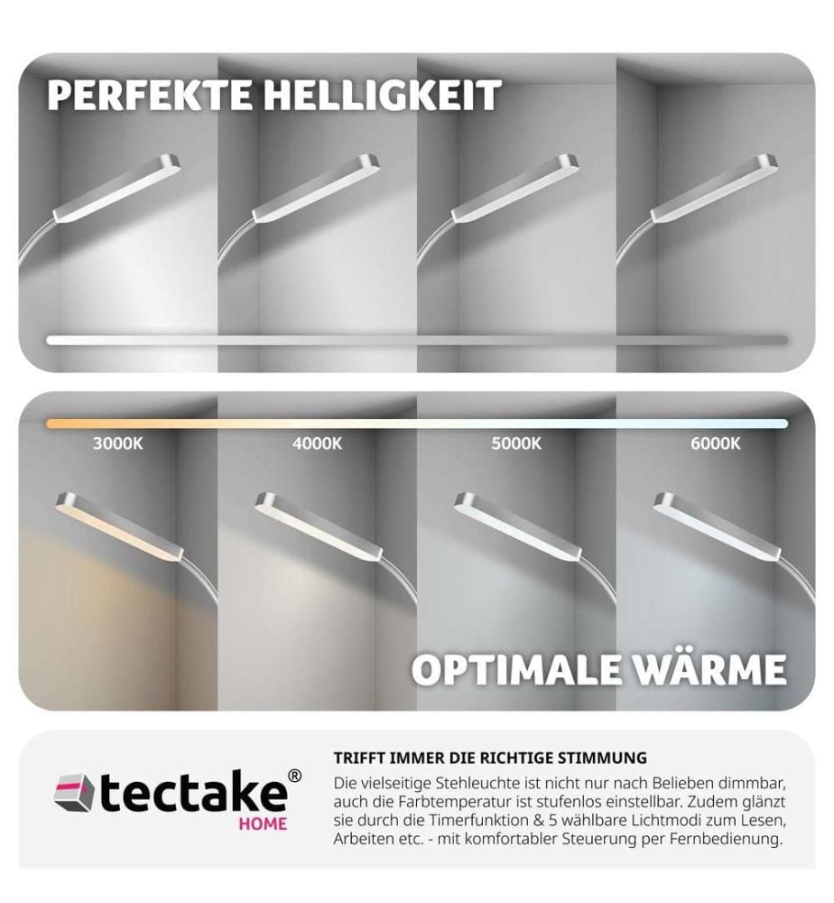 Stehlampe Prisma LED, 5 Lichtmodi, 12 W, dimmbar - silber