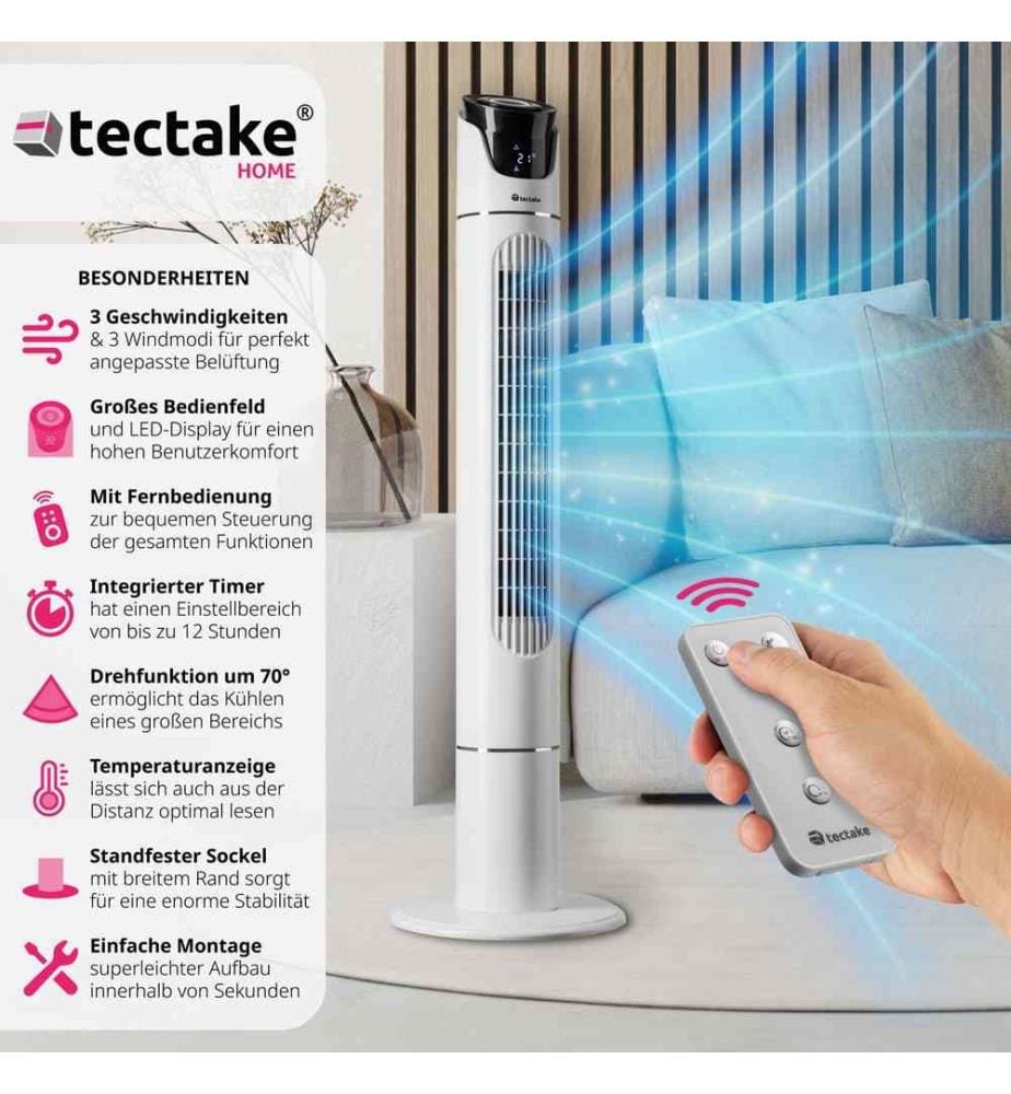 Ventilateur Tour Oscillant À 90 Degrés 55 W 73,9 Cm Avec Télécommande