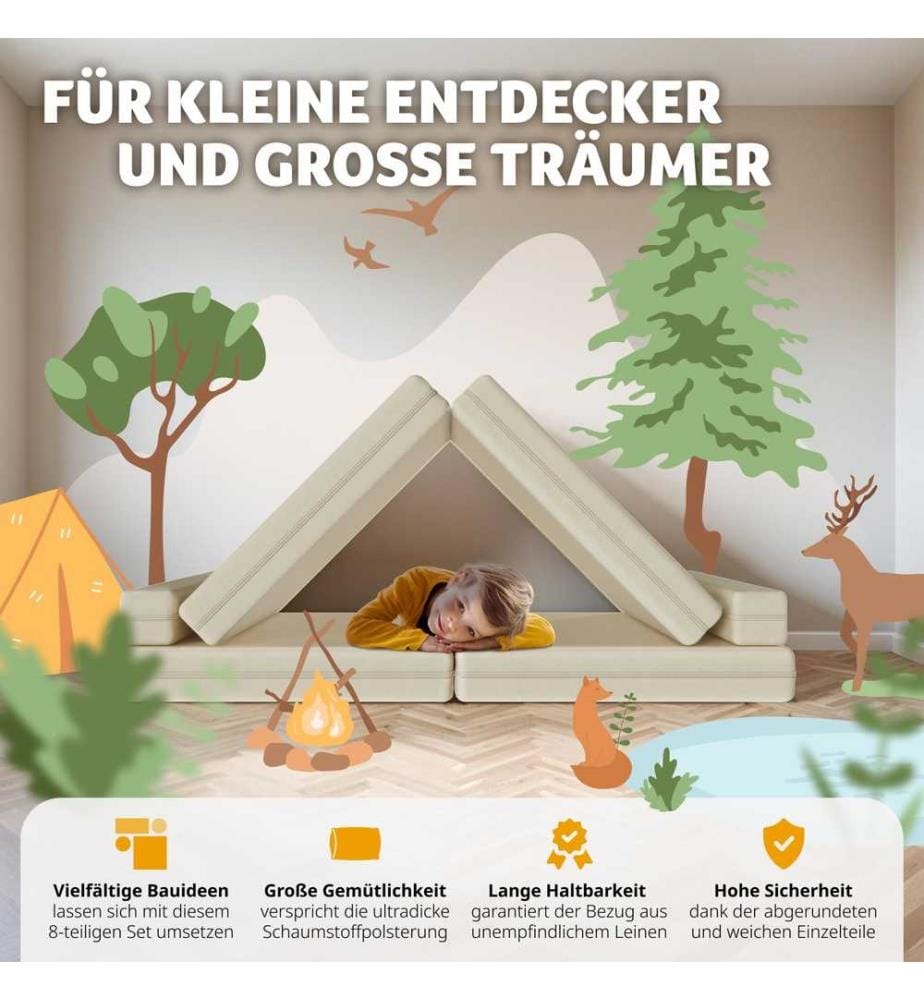 Spielsofa Lilly, 8-teilig, mit Schlaffunktion - 120 cm, beige