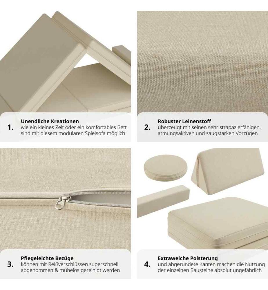 Spielsofa Lilly, 8-teilig, mit Schlaffunktion - 120 cm, beige