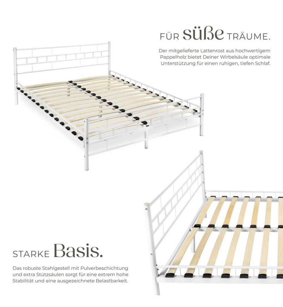 Metallbett mit Lattenrost im modernen Design - 200 x 140 cm, weiss