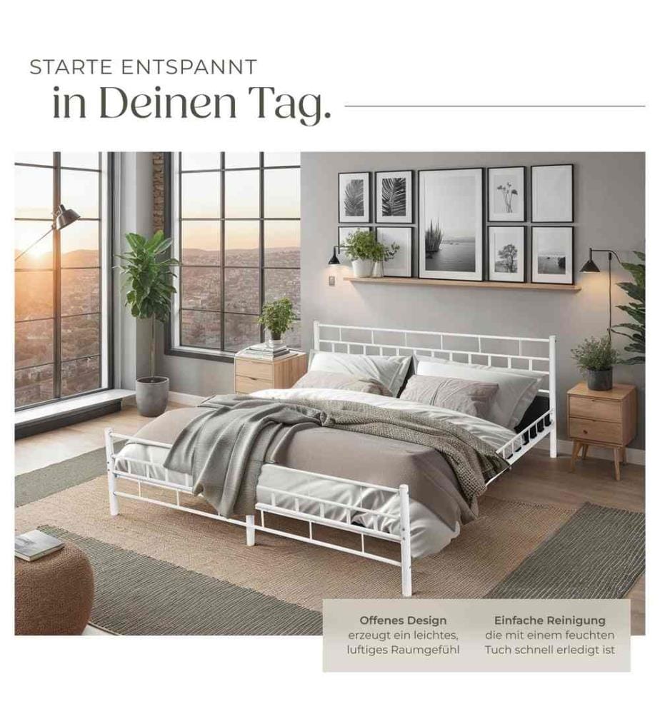 Metallbett mit Lattenrost im modernen Design - 200 x 140 cm, weiss