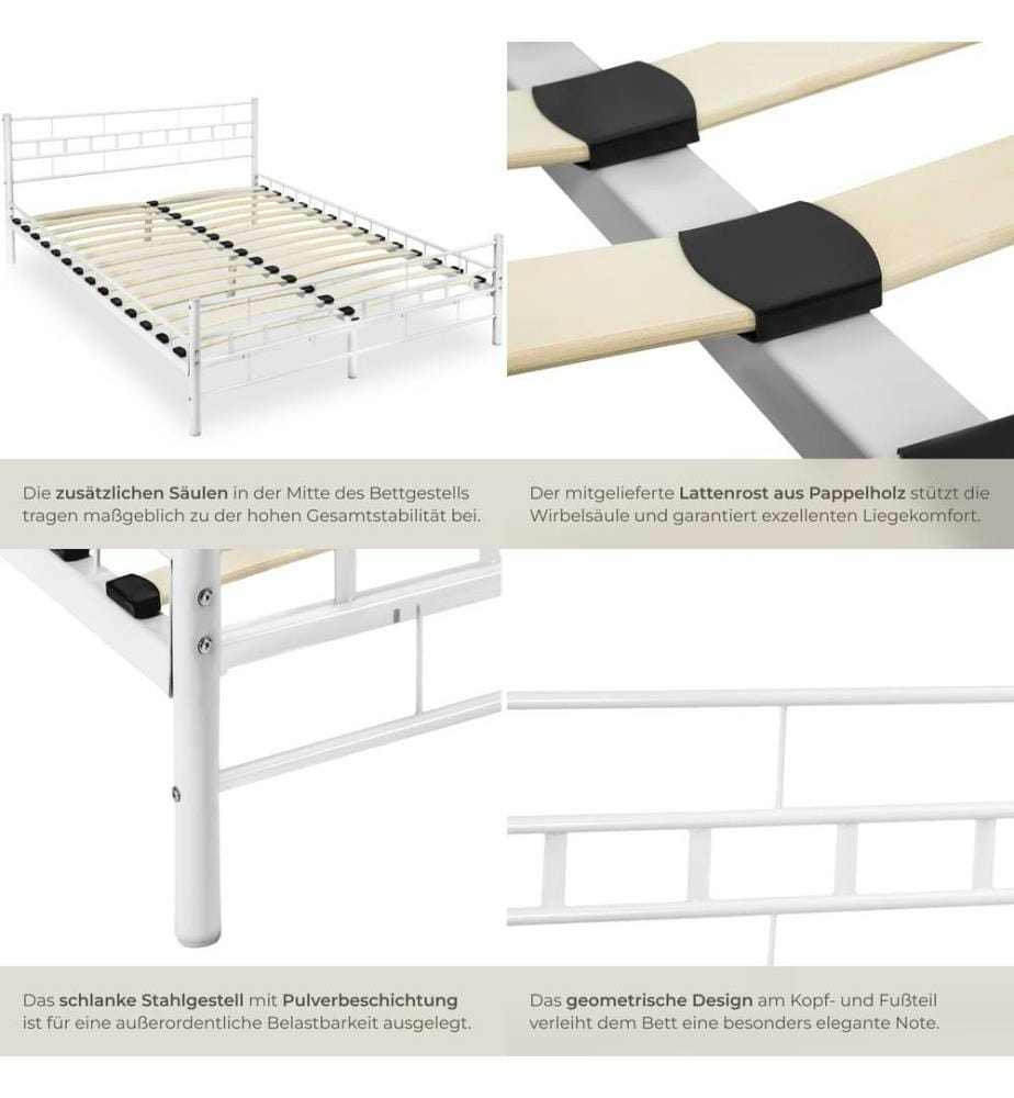 Metallbett mit Lattenrost im modernen Design - 200 x 140 cm, weiss