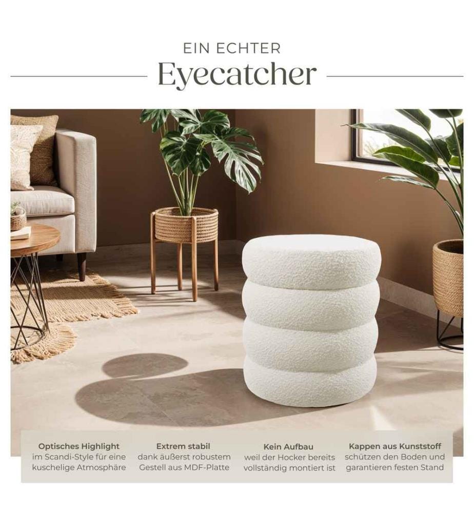 Sitzhocker Altu, gepolstert, Stauraum - Bouclé creme-weiss