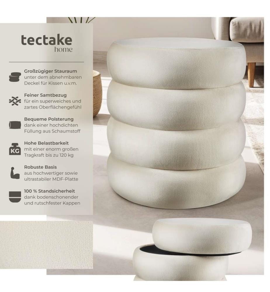 Sitzhocker Altu, gepolstert, Stauraum - Samtoptik creme-weiss