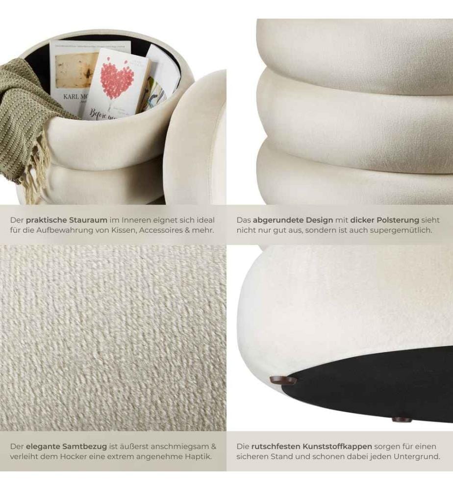 Sitzhocker Altu, gepolstert, Stauraum - Samtoptik creme-weiss