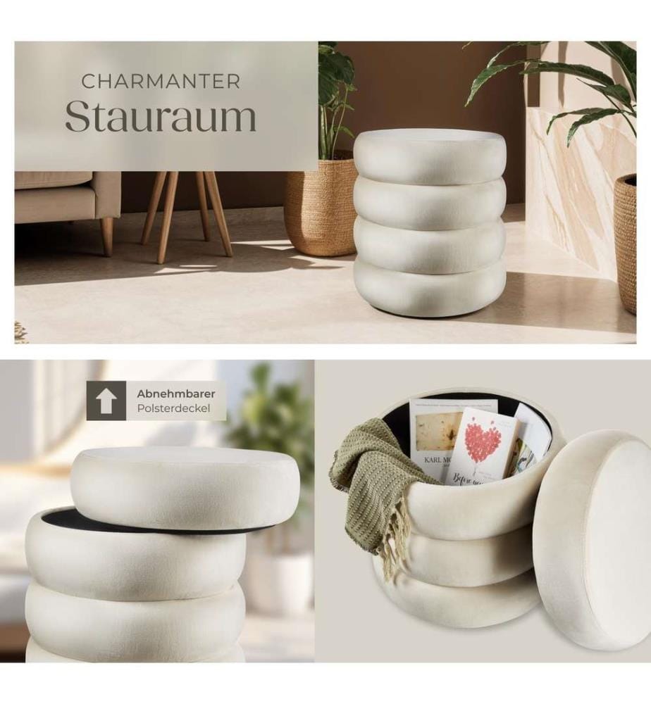 Sitzhocker Altu, gepolstert, Stauraum - Samtoptik creme-weiss