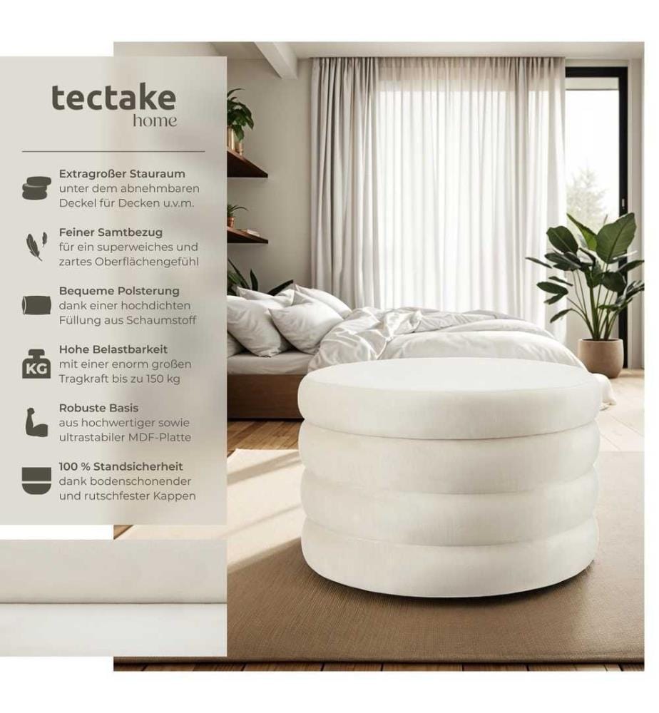 Sitzhocker Altu XL, gepolstert, Stauraum - Samtoptik creme-weiss