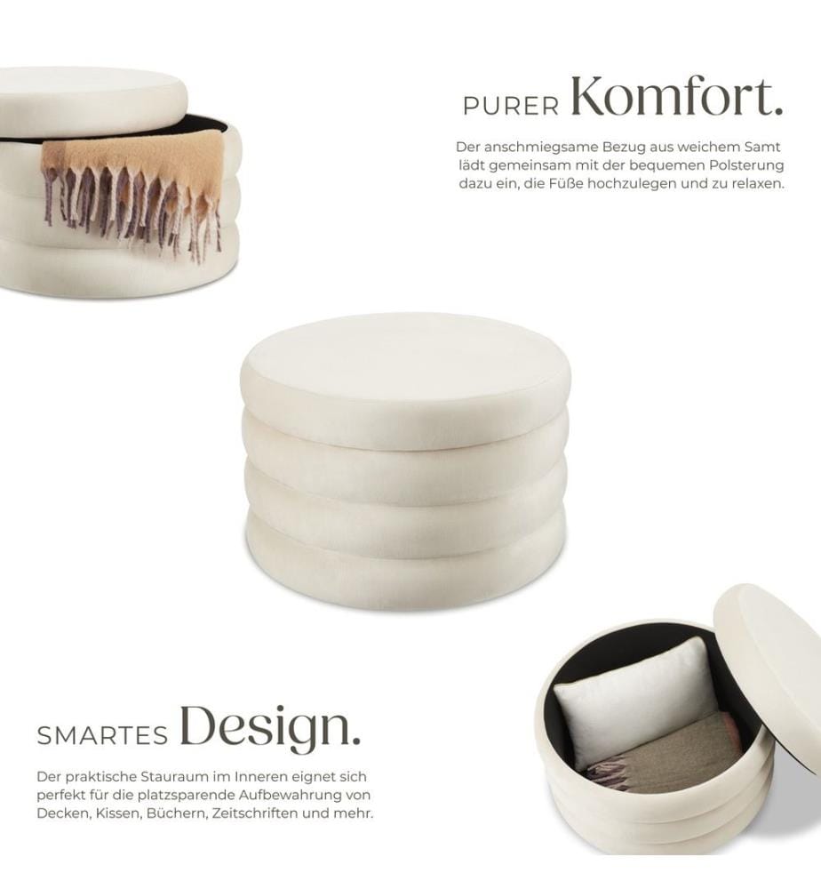 Sitzhocker Altu XL, gepolstert, Stauraum - Samtoptik creme-weiss
