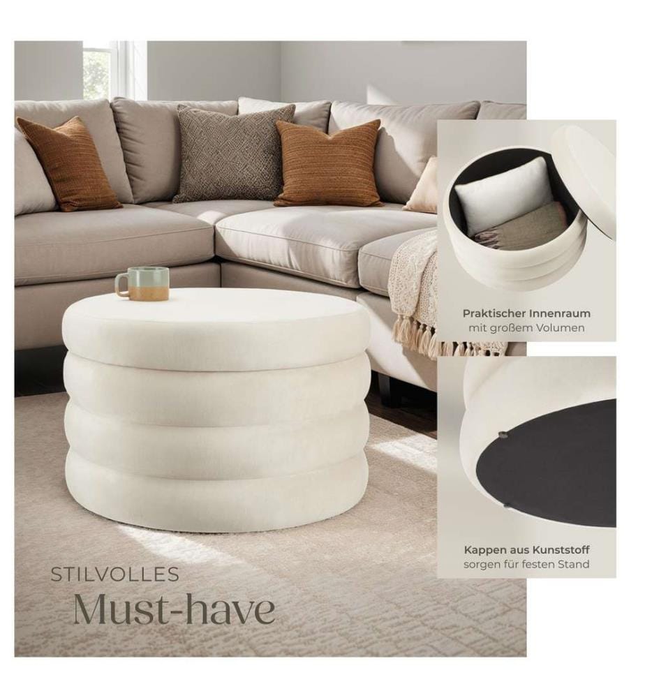 Sitzhocker Altu XL, gepolstert, Stauraum - Samtoptik creme-weiss