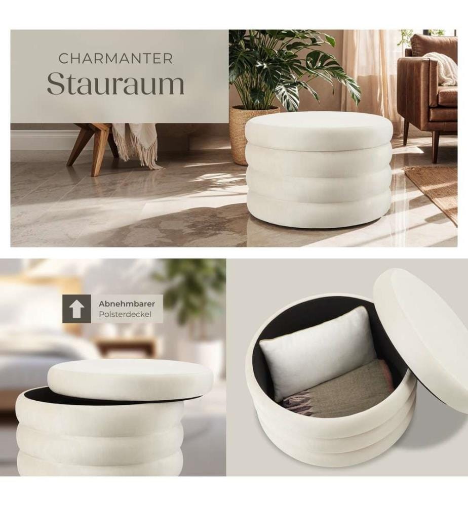 Sitzhocker Altu XL, gepolstert, Stauraum - Samtoptik creme-weiss