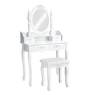 Schminktisch mit Spiegel und Hocker im Antik Look - weiss