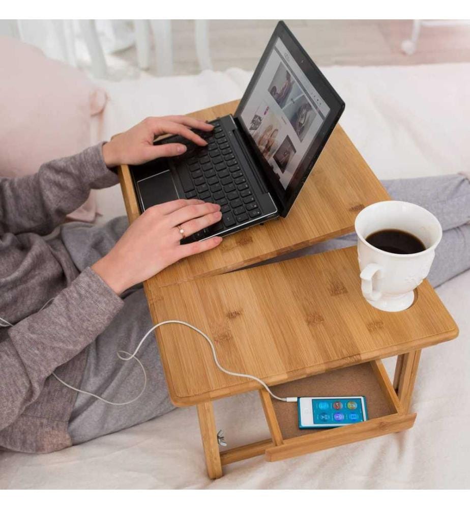 Table de lit 55 x 35 x 26 cm, double ventilateur - marron