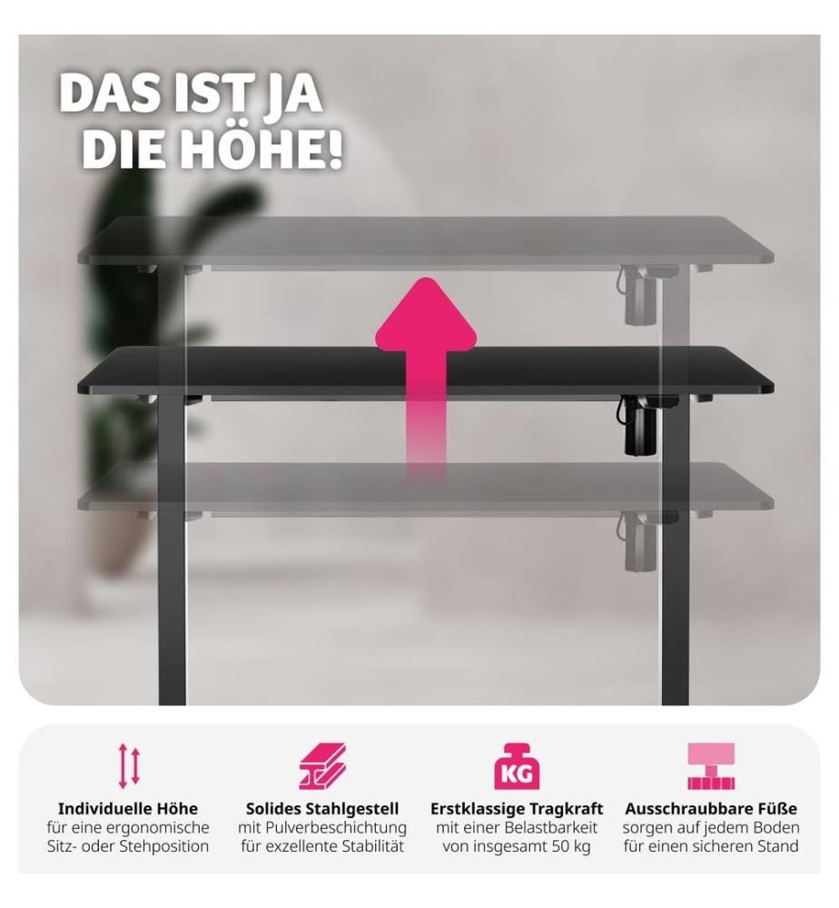 Elektrisch hohenverstellbarer Schreibtisch Skadi - schwarz