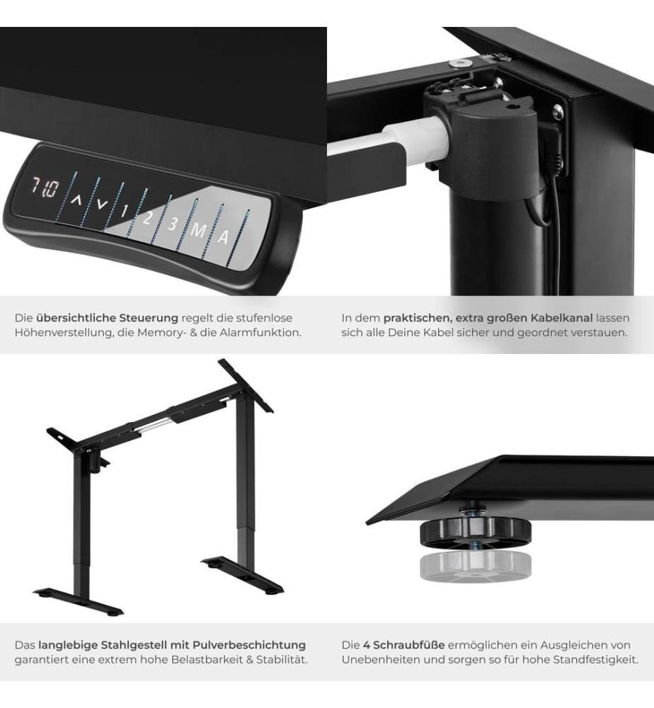 Tischgestell elektrisch höhenverstellbar Memory-Funkt 85-129x65x71-121 cm - schwarz