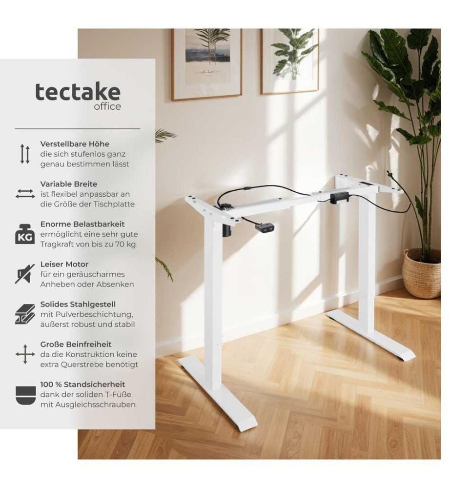 Tischgestell elektrisch höhenverstellbar 85-129x65x71-121 cm - weiss