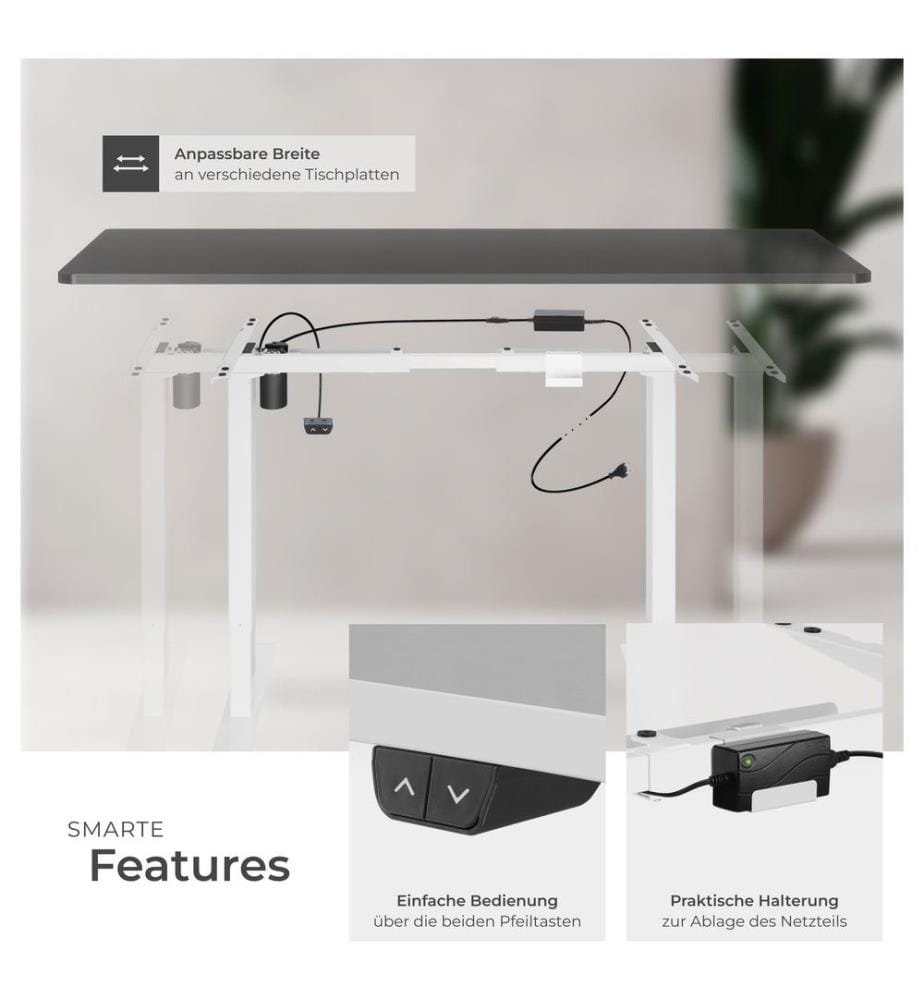 Tischgestell elektrisch höhenverstellbar 85-129x65x71-121 cm - weiss