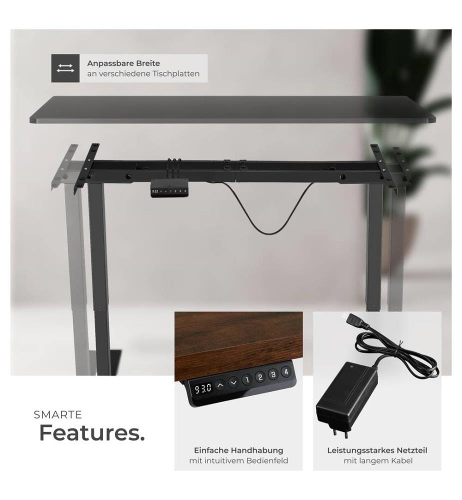 Bureau Assis Debout MELVILLE Pied de Bureau Réglable en Hauteur 110-168x60x70-119 cm - noir