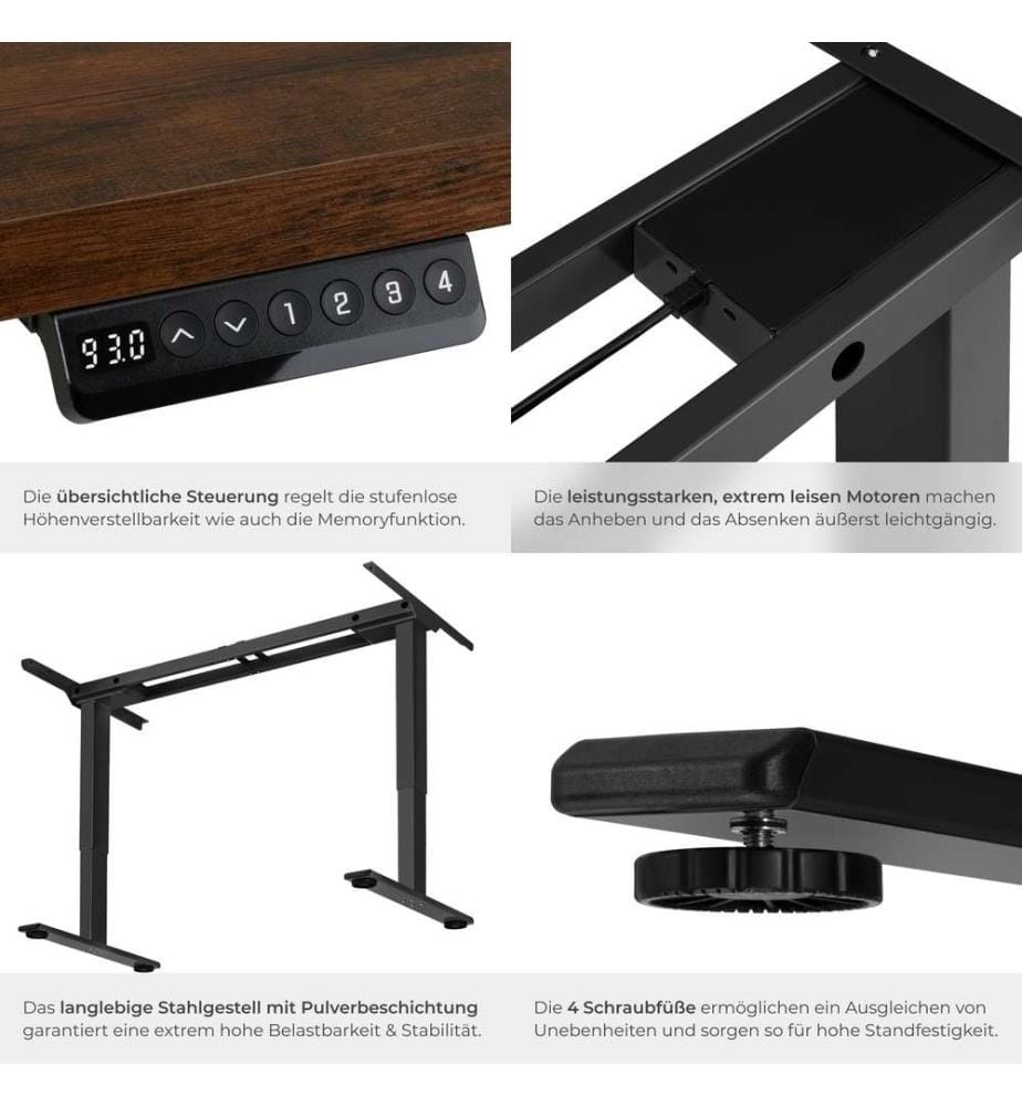 Bureau Assis Debout MELVILLE Pied de Bureau Réglable en Hauteur 110-168x60x70-119 cm - noir