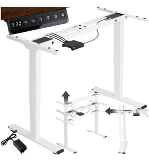 Bureau Assis Debout TWAIN Pied de Bureau Réglable en Hauteur 110-168x60x60-125 cm - blanc
