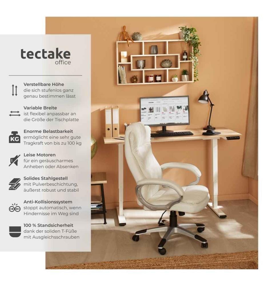 Bureau Assis Debout TWAIN Pied de Bureau Réglable en Hauteur 110-168x60x60-125 cm - blanc