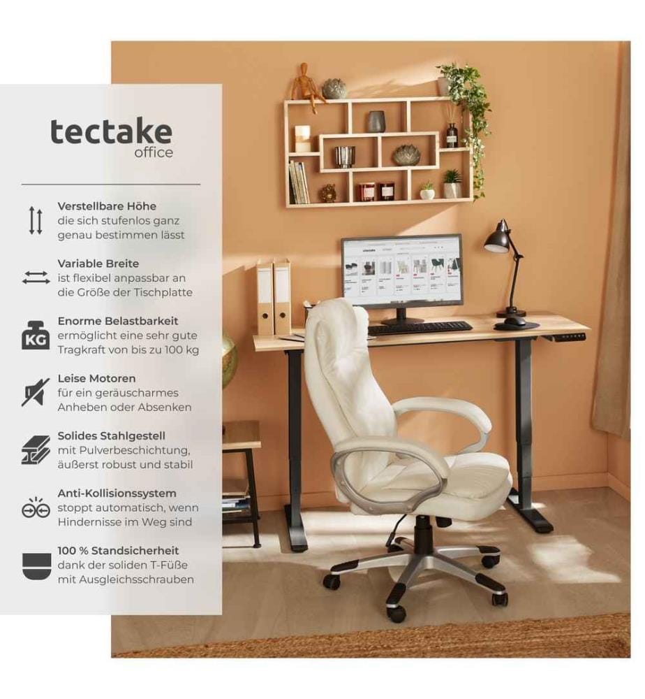 Bureau Assis Debout TWAIN Pied de Bureau Réglable en Hauteur 110-168x60x60-125 cm - noir