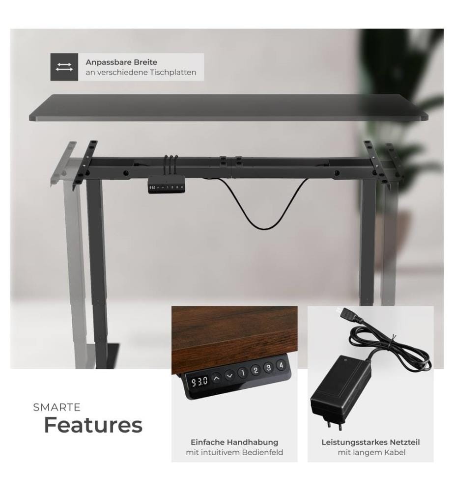 Bureau Assis Debout TWAIN Pied de Bureau Réglable en Hauteur 110-168x60x60-125 cm - noir