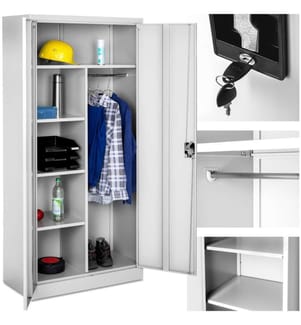 Vestiaire métallique comprenant 6 casiers et 1 penderie intégrée - gris, 80 cm