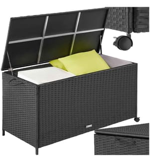 Coffre de rangement avec cadre en aluminium et roues 297l, 117x54x64 cm - noir