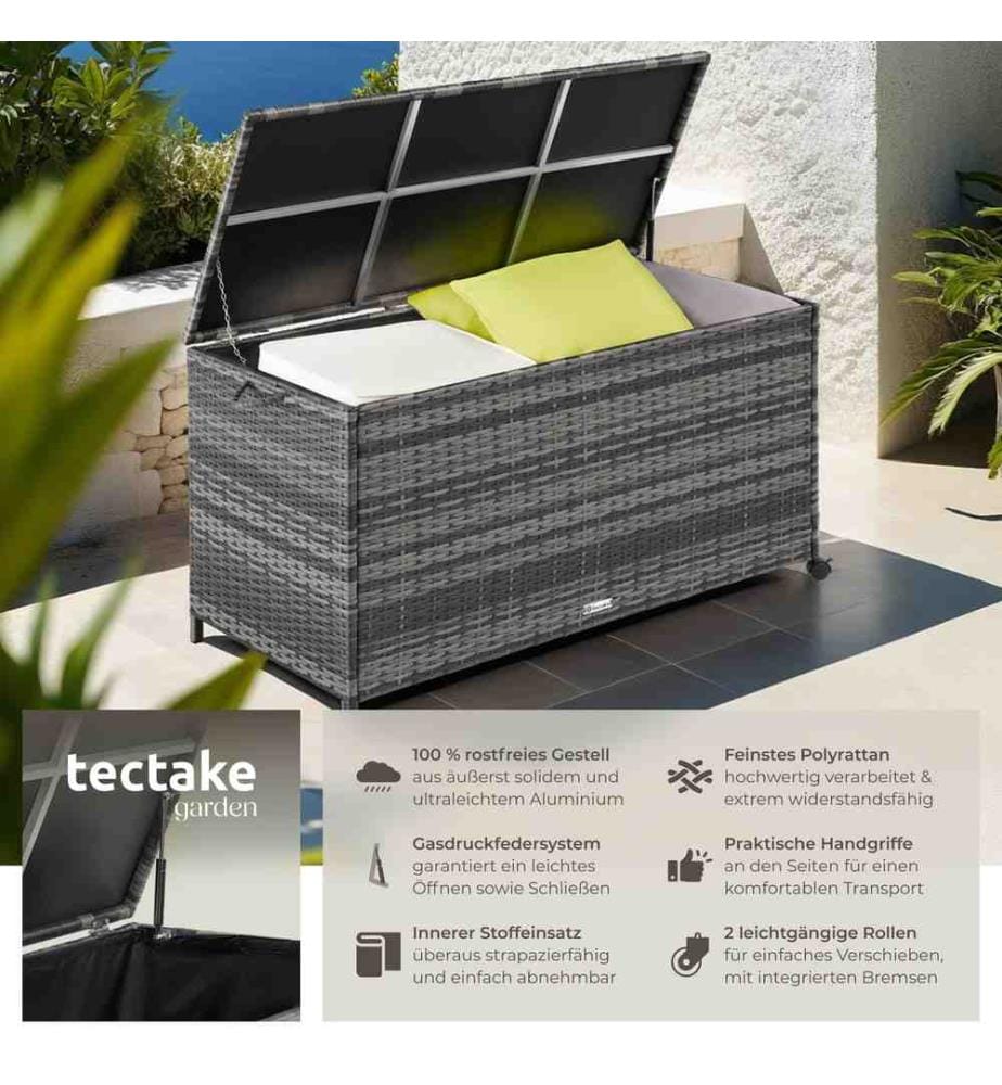 Coffre de rangement avec cadre en aluminium et roues 297l, 117x54x64 cm - gris