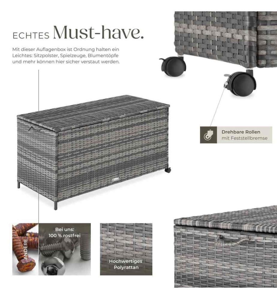 Coffre de rangement avec cadre en aluminium et roues 297l, 117x54x64 cm - gris