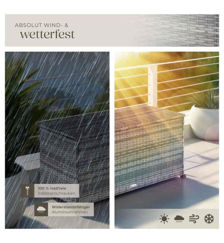 Coffre de rangement avec cadre en aluminium et roues 297l, 117x54x64 cm - gris