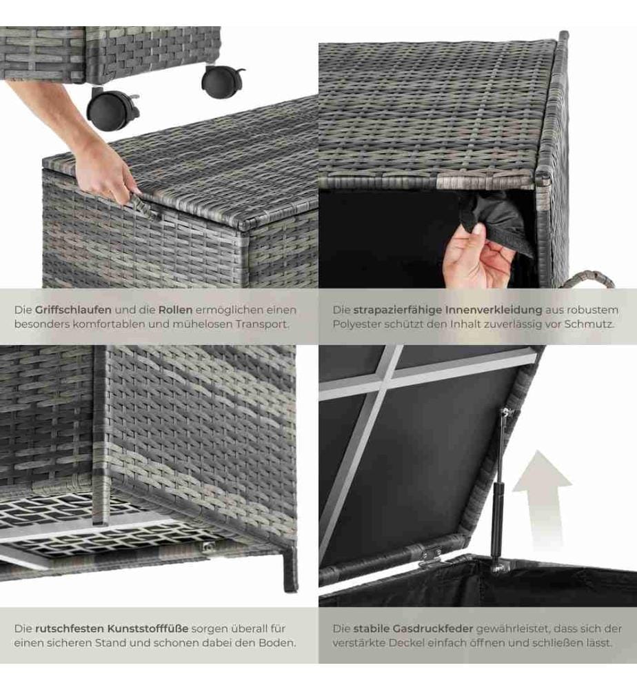 Coffre de rangement avec cadre en aluminium et roues 297l, 117x54x64 cm - gris