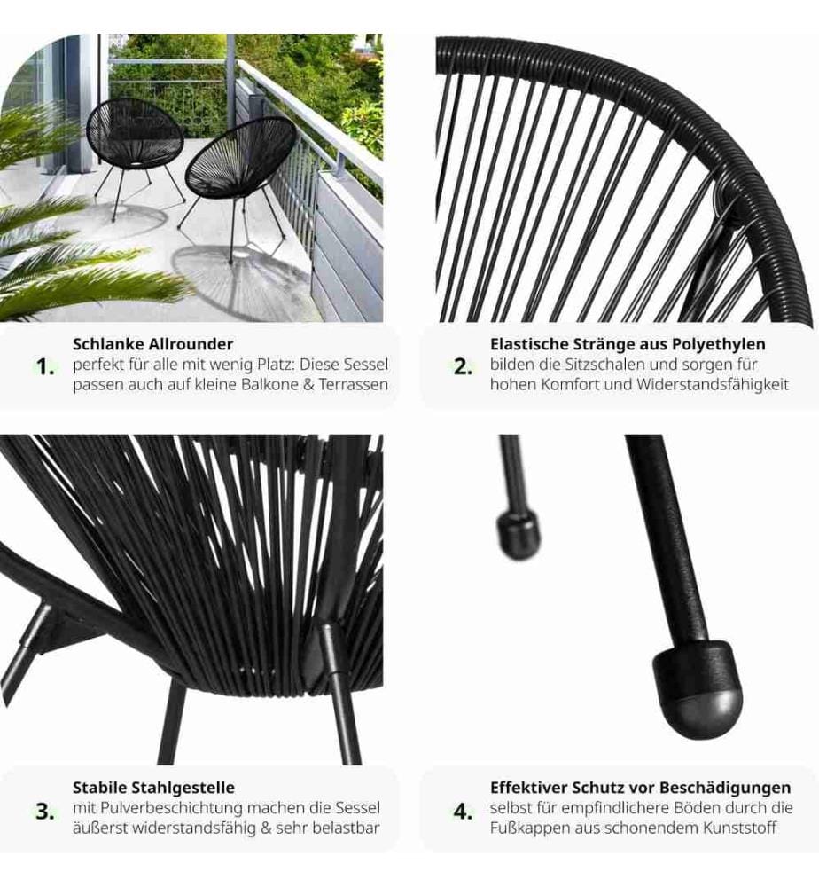 Lot de 2 chaises de jardin Santana - noir